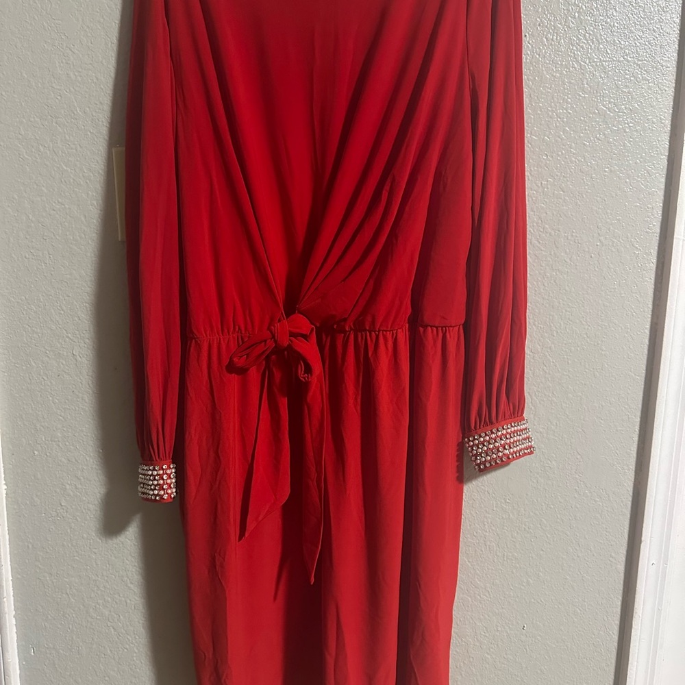 MSK Vibrant Red Dress with Pearl Cuffs